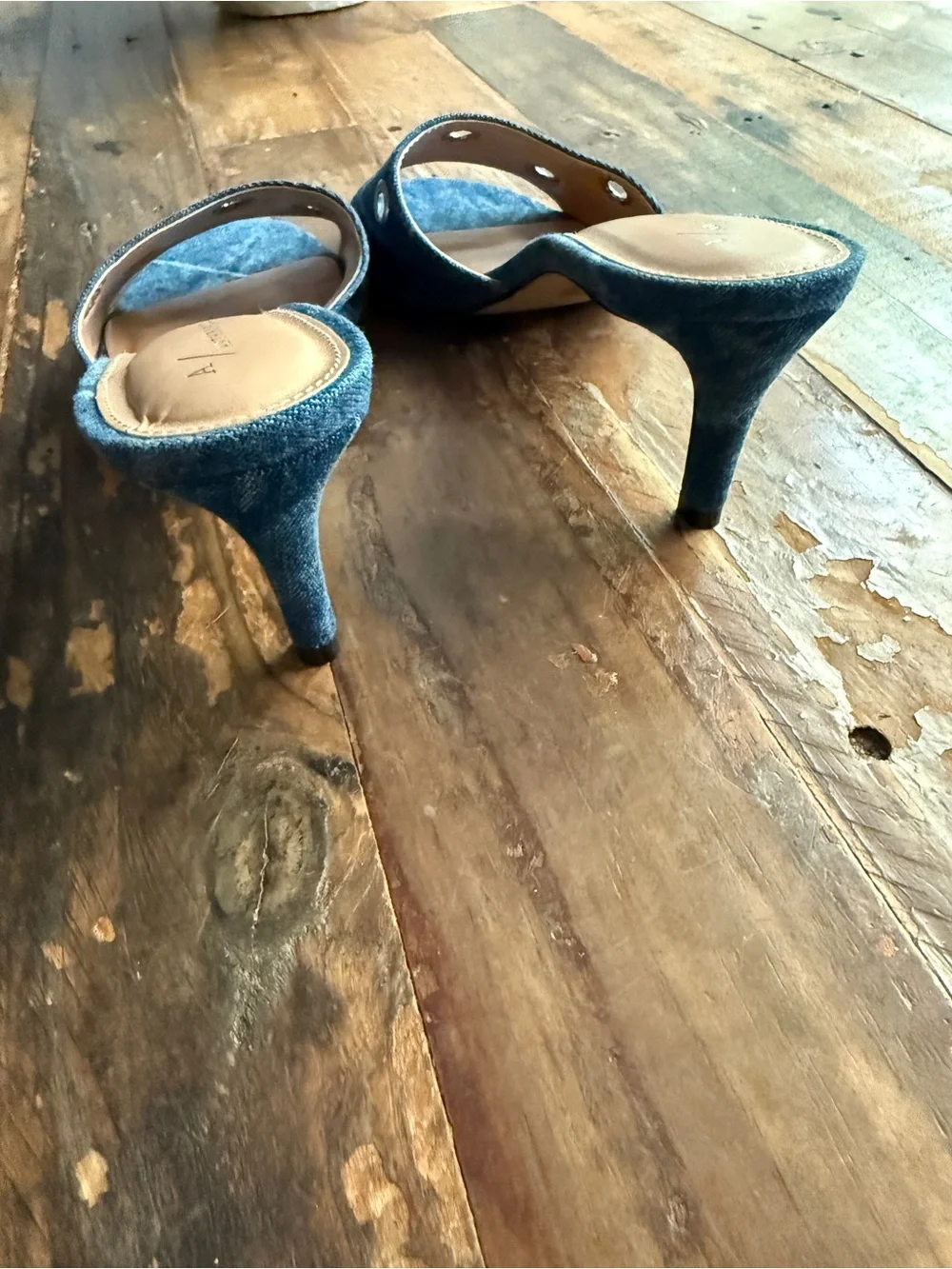 Anthropologie Denim Slide Mules with Silver Grommets